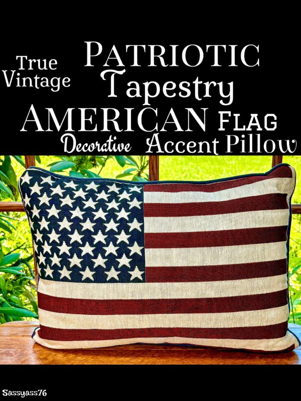 🆕VTG▪️80's 90's Patriotic Tapestry AMERICAN FLAG Decorative Flag Accent Pillow